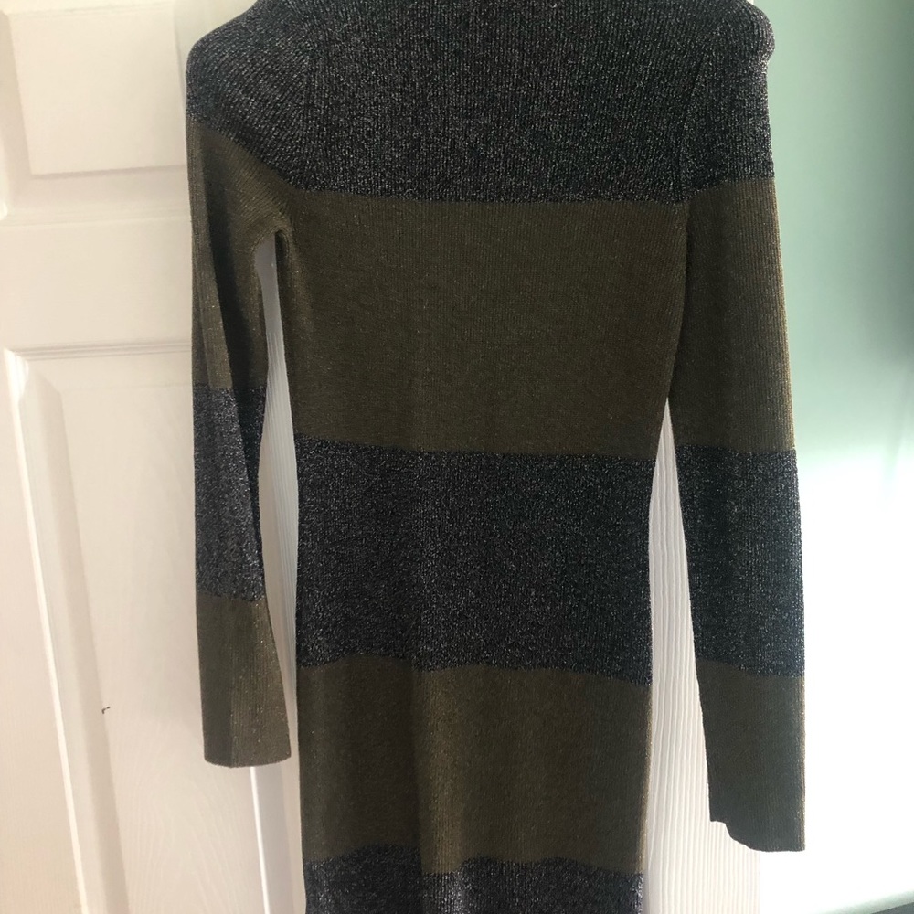 A.L.C. Sharon Striped metallic dress black and army green